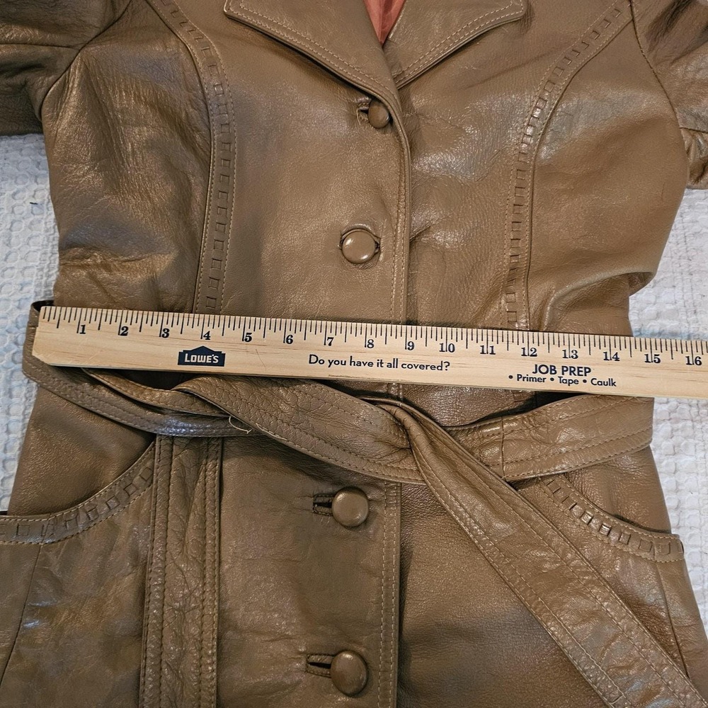 Vintage Neiman Marcus Leather Trench Coat Womens Medium Brown Belted‎ Lined - Picture 5 of 14